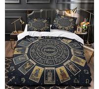 Zodiac Signs Parure de Lit 3D Effet Microfibre Hypoallergique 3 Pièces Taie Ultra Douce Vintage Astrology Housse de Couette Confortable Entretien Facile for Adultes Enfants Single（140x200cm）