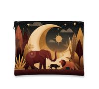 Zodiac Trousse de maquillage de voyage pour femme, petite pochette portable en toile à fermeture éclair, cadeau de festival d'automne pour soins de la peau, doré, 7x9 Inch, Faune sauvage