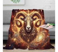 Zodiaque Bélier Plaid Couverture Impression 3D Ciel étoilé flamboyant Flanelle Douce Moelleuse Peluche Lit Canapé Garçons Enfants Adultes Cadeau Respirant Toute Saison 50x60inch(127x152cm)