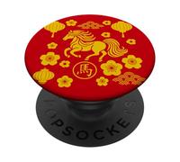 Zodiaque Chinois Année du Cheval Feu Cheval Lunaire Nouvel an PopSockets PopGrip Adhésif