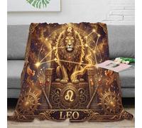 Zodiaque Lion Impression 3D Lion doré Flanelle Plaid Couverture Douce Moelleuse Peluche Lit Canapé Filles Enfants Adultes Cadeau Respirant Chaud 40x50inch(100x130cm)