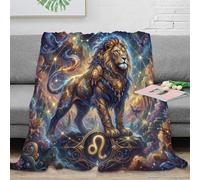 Zodiaque Lion Plaid Couverture Impression 3D Galaxie étoilée Flanelle Douce Moelleuse Peluche Lit Canapé Garçons Enfants Adultes Cadeau Respirant Voyage 40x50inch(100x130cm)
