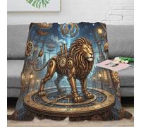 Zodiaque Lion Plaid Couverture Impression 3D Steampunk Flanelle Douce Moelleuse Peluche Cadeau Lit Canapé Filles Enfants Adultes Cadeau Respirant 50x60inch(127x152cm)