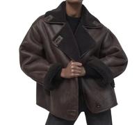 ZODICK Femme Vestes Épaisses En Simili Cuir Pour Femmes Automne Hiver Mélanges Chauds Veste En Peluche Vêtements D'extérieur Vintage Col À Revers Manches Longues Veste Épaissie,Brun,M