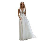 ZODICK Robe de mariée Femme Dentelle Elégante Robe de mariée A-Line avec Tulle Princesse Robe de Cérémonie sans Manches Col en V Individuelle