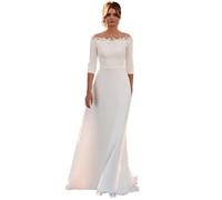 ZODICK Robes de mariée Dames Élégant A-Ligne Robe de mariée 3/8 Manches Longues Dentelle Vintage Bureau D'enregistrement Robe de mariée personnalisé