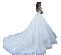 ZODICK Robes De Mariée De Luxe A-Ligne Robes De Mariée Dentelle Appliques À Manches Longues Vintage Élégant Blanc Robes Princesse Robe De Mariée Personnalisé