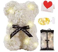 Zodight Ours en Blanc, Blanc Bear Teddy Flower avec Lumières, Meilleur Cadeau pour la Saint-Valentin, Anniversaire, Fête des Mères, Anniversaires, y Compris Boîte-Cadeau Transparente et Carte d'amour