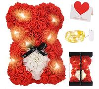 Zodight Ours en Rose, Rose Bear Teddy Flower avec Lumières, Meilleur Cadeau pour la Saint-Valentin, Anniversaire, Fête des Mères, Anniversaires, y Compris Boîte-Cadeau Transparente et Carte d'amour