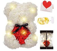 Zodight Ours en Rose, Rose Bear Teddy Flower avec Lumières, Meilleur Cadeau pour la Saint-Valentin, Anniversaire, Fête des Mères, Anniversaires, Compris Boîte-Cadeau Transparente et Carte d'amour