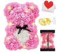 Zodight Ours en Rose, Rose Bear Teddy Flower avec Lumières, Meilleur Cadeau pour la Saint-Valentin, Anniversaire, Fête des Mères, Anniversaires, Compris Boîte-Cadeau Transparente et Carte d'amour