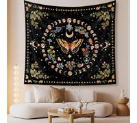 Zodight Tapisserie murale papillon jaune - Phase de lune - Motif plantes et fleurs - Tapisserie murale bohème pour salon, table, chambre à coucher