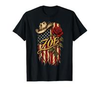 Zoe Chapeau de Cowboy Drapeau américain Rose T-Shirt Graphique avec Valeur