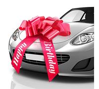 Zoe Deco Noeud de Voiture Joyeux Anniversaire (Rouge, 76 cm / 30"), Noeud Cadeau géant pré-imprimé avec Joyeux Anniversaire, Grand Noeud Cadeau, Noeuds pour Voitures et emballages Cadeaux