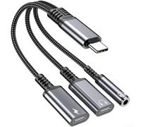 Zoegneer Adaptateur audio USB-C 3 en 1 avec charge rapide PD 60 W, prise casque auxiliaire et sortie audio numérique pour smartphones, tablettes et ordinateurs portables (gris)