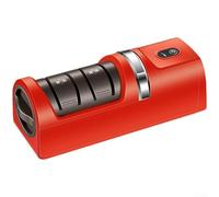 Zoegneer Affûteur électrique sans fil avec double fente diamant pour affûtage brut et fin, convient pour les couteaux de cuisine droits et dentelés, ciseaux à batterie longue (rouge)