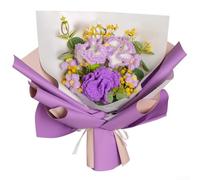 Zoegneer Bouquet de fleurs au crochet fait à la main - Arrangement d'œillets en fil doux - Décoration florale artificielle durable - Pour fête des mères, anniversaire, mariage, remise de diplôme, Noël