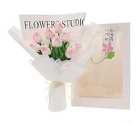 Zoegneer Bouquet de tulipes de Noël de style coréen avec fleurs roses rouges et bleues en polyuréthane pour décoration d'intérieur, mariages et célébrations festives, 35 cm, arrangement floral