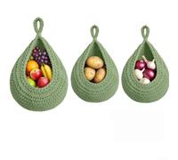 Zoegneer Lot de 3 paniers de rangement suspendus bohèmes en corde de coton faits à la main pour cuisine, fruits, jouets, fleurs, décoration d'intérieur, vertical, économie d'espace en forme de larme