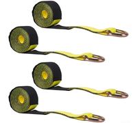 Zoegneer Lot de 4 sangles de pneu robustes de 5,1 cm x 3,7 m, 4,989,5 kg en polyester résistant à la rupture avec anneau en D enduit pour voiture, camion, remorque d'arrimage sécurisé, jaune