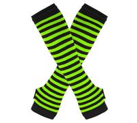 Zoegneer Mitaines longues coudières pour femme Motif rayures tendance, vert fluorescent, taille unique