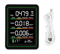 Zoegneer Moniteur de qualité de l'air intérieur portable 5 en 1, détecteur de dioxyde de carbone TVOC avec écran couleur de 7,1 cm, batterie rechargeable 1200 mAh, grille d'aération multicouche (blanc
