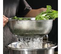 Zoegneer Panier filtrant en acier inoxydable avec deux poignées et pieds, passoire de cuisine en maille fine pour laver le riz, les légumes, les fruits, passoire empilable (22,5 cm)