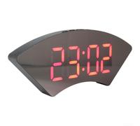 Zoegneer Réveil miroir LED en forme d'éventail avec affichage de la température 12 heures 24 h Format Snooze Luminosité réglable Calendrier USB et piles Plastique pour cheminée ou étagère M (rouge)