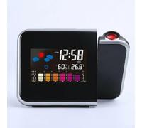 Zoegneer Réveil numérique à projection LED avec affichage mural ou plafond rotatif à 180 degrés Grand écran LCD Fonction snooze Météo Température et humidité Affichage USB Charge USB (Noir)