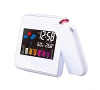 Zoegneer Réveil numérique à projection LED avec affichage mural ou plafond rotatif à 180 degrés Grand écran LCD Fonction snooze Météo Température et Humidité Affichage USB Charge (Blanc)