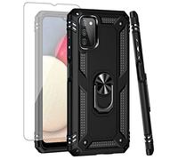Zoeirc Coque pour Galaxy A03S, SM-A037U avec protecteur d'écran en verre trempé, [Qualité militaire] Anneau de support magnétique de voiture avec béquille de protection pour Samsung Galaxy A03S (noir)