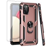 Zoeirc Coque pour Galaxy A03S, SM-A037U avec protection d'écran en verre trempé, [qualité militaire] Anneau de support magnétique de voiture avec béquille pour Samsung Galaxy A03S (or rose)
