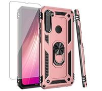 Zoeirc Coque pour Redmi Note 8 2019/2021 M1908C3JH avec protection d'écran en verre trempé, [qualité militaire] Anneau de support magnétique de voiture pour Xiaomi Redmi Note 8 (2019) (or rose)