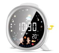 Zoelele Réveil Educatif Jour Nuit Reveil Enfant 3 Lumineux LED Lampe de Chevet e, Double Alarme,Température,Fonction Snooze (Argent)