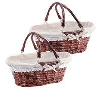 ZOENHOU Lot de 2 paniers de Pique-Nique en Osier tissé à la Main avec poignée Pliable, Panier de Pâques Vide pour Fruits, Bonbons, vin, œufs de Mariage, Marron