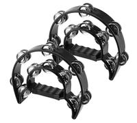 ZOENHOU Lot de 2 Tambourin 22 cm (plastique ABS),Tambourin Instrument avec poignée,Instrument de musique en forme de demi-lune, Jingles à double rangée avec 20 paires de cymbales en métal,Pour karaoké