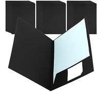 ZOENHOU Lot de 20 dossiers en papier kraft noir A4 avec porte-cartes de visite, dossiers A4 à coupe carrée, dossiers en carton pour papiers, documents, rapports, portfolio