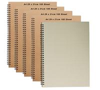 ZOENHOU Lot de 4 carnets à grille A4, couverture en papier kraft quadrillé A4, pages quadrillées de 5 mm, 200 pages/100 feuilles, carnet à spirale, journal à spirale quadrillé en vrac, 20 x 29 cm
