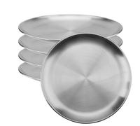 ZOENHOU Lot de 5 assiettes rondes en acier inoxydable de 20 cm - Résistantes à la rouille - Pour camping, barbecue, pique-nique et utilisation en extérieur