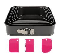 ZOENHOU Lot de 6 Moule à Gâteau Carré, gâteaux à charnière réglable, En acier antiadhésif, Avec grattoir à gâteau trapézoïdal, 18/20/22/24/26/28 cm