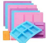 ZOENHOU Lot de 6 moules à savon rectangulaires en silicone à 6 cavités pour fabrication de savon, pain, loisirs créatifs, bleu, rose, violet