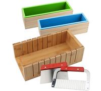 ZOENHOU Lot de 7 moules à savon rectangulaires en silicone avec trancheuse ondulée en acier inoxydable et trancheuse droite, kit de fabrication de savon rectangulaire en silicone avec boîte en bois