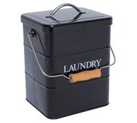ZoeQide Boite a Lessive Metal Noir, Rangement Lessive avec Doseur Compact | Conteneur lessive en poudre compact avec poignée en bois, finition noire et cuillère accessible dans la buanderie ou placard