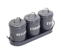 ZoeQide Lot de 3 boîtes de conservation en métal pour poudre de café, thé, sucre - Avec bol en métal - Pour aliments secs - Pour thé, café et sucre - Gris