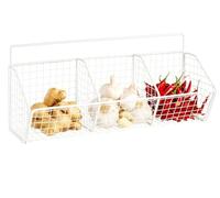 ZoeQide Panier mural en métal blanc avec 3 compartiments - Panier suspendu de cuisine sans perçage - Corbeille à fruits, légumes, rangement d'oignons, panier à pommes de terre et organisateur de