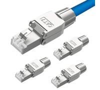 ZOERAX Lot de 4 fiches RJ45, fiche réseau Cat7, fiche réseau sans outil - En alliage de zinc blindé - Connecteur LAN pour câbles Cat7/Cat6A à 23AWG S/FTP (fil massif)