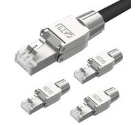 ZOERAX Lot de 4 fiches RJ45, fiche réseau Cat8, fiche réseau sans outil - En alliage de zinc blindé - Connecteur LAN pour Cat8/Cat7/Cat6A jusqu'à 23-26AWG S/FTP (fil massif)