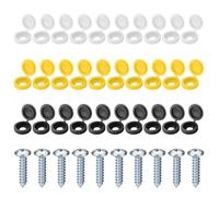 zoerbufan Lot de 48 vis et capuchons de plaque d'immatriculation : 12 noirs, 12 blancs et 12 jaunes, 12 vis autotaraudeuses, capuchons à vis de plaque d'immatriculation de voiture