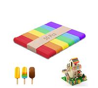 zoerbufan Lot de 50 bâtonnets en bois - Bâtons de glace en bois - Pour bricolage et bâtonnets de glace - Pour enfants - 114 mm x 10 mm x 2 mm (6 couleurs)