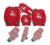 ZOEREA Ensemble de Pyjamas Noël Famille Pyjamas à Deux Pièces Set Barboteuse avec Plaid Imprimé Wapiti Tenue Vêtements de Nuit Toute la Famille Rouge, S-Femmes